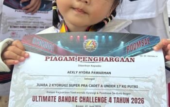 Baru Berusia 2 Tahun, Atlet Balita Aexly Hydra Pawarman Pukau Penonton dan Raih Juara 2 Kyorugi di UNCHALL IV 2026